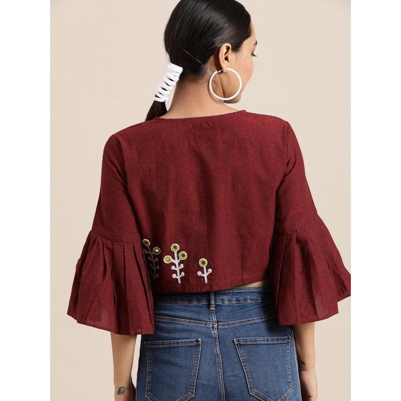 Maroon amirtoe Work Crop Top/Blouse - Charkha TalesMaroon amirtoe Work Crop Top/Blouse