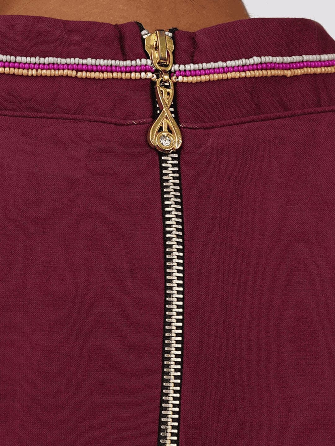 Maroon Beads Chanderi Silk Blouse - Charkha TalesMaroon Beads Chanderi Silk Blouse