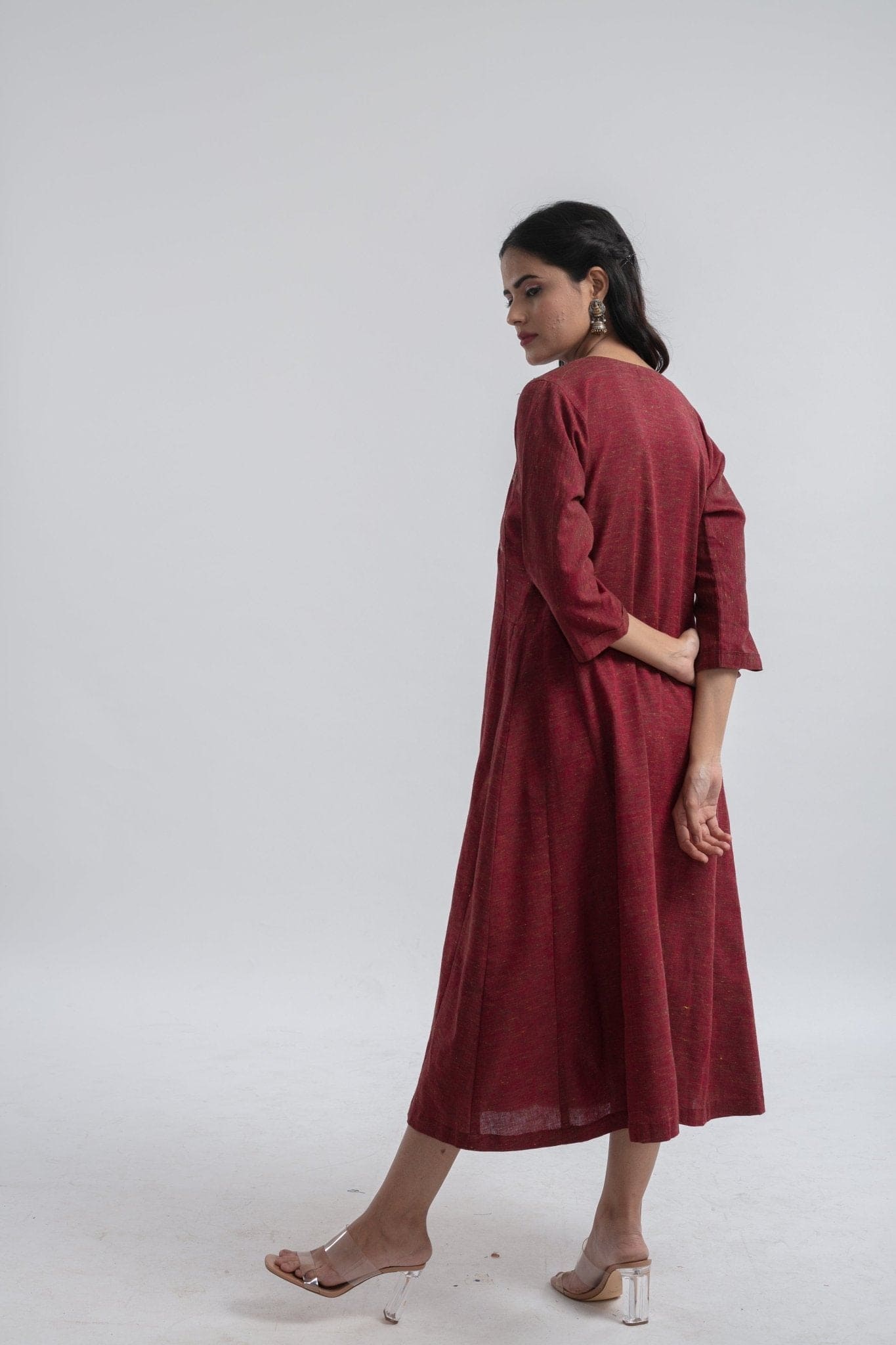 Maroon Floral Embroidered Dress - Charkha TalesMaroon Floral Embroidered Dress