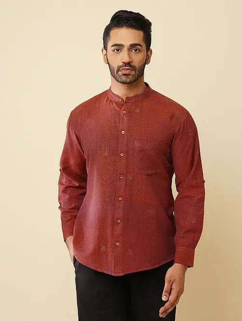 Maroon Khadi Cotton Shirt - Charkha TalesMaroon Khadi Cotton Shirt