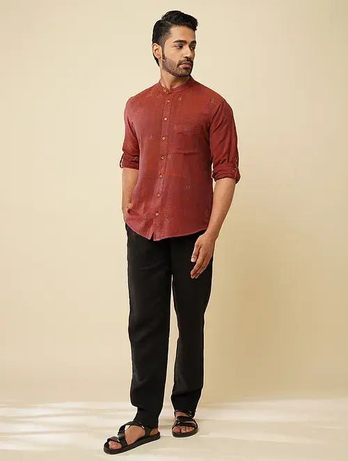 Maroon Khadi Cotton Shirt - Charkha TalesMaroon Khadi Cotton Shirt