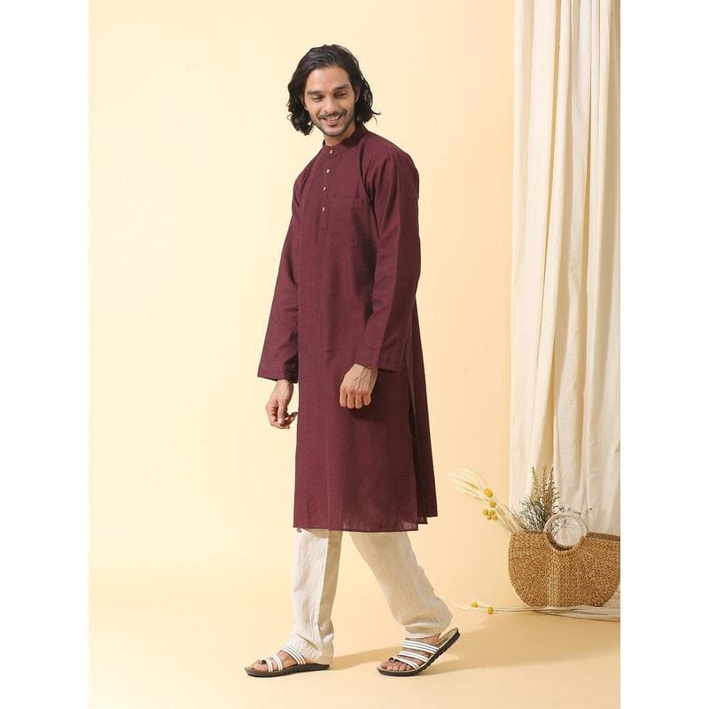 Maroon Men Long Kurta Set - Charkha TalesMaroon Men Long Kurta Set