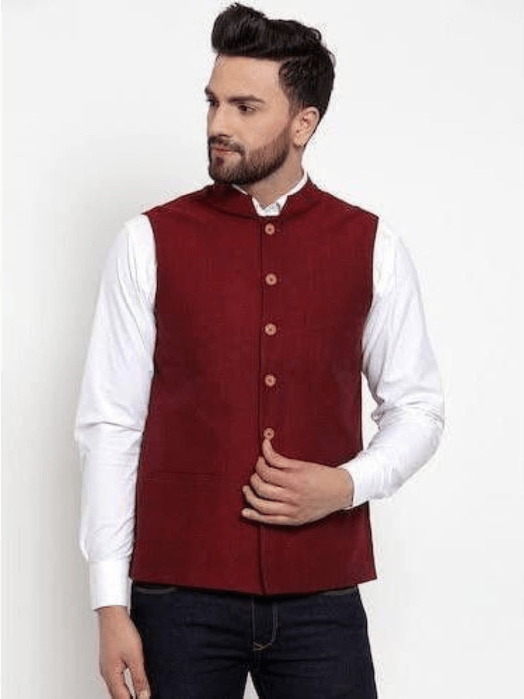 Maroon Men Nehru Jacket - Charkha TalesMaroon Men Nehru Jacket