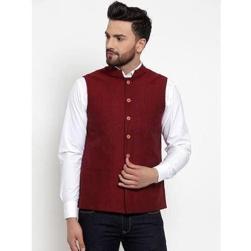 Maroon Men Nehru Jacket - Charkha TalesMaroon Men Nehru Jacket