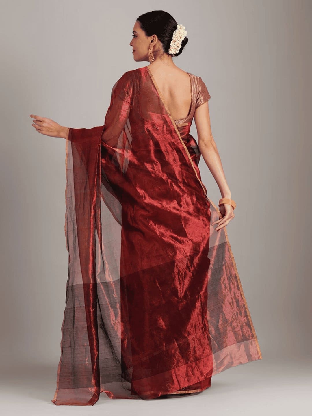 Maroon Red Silk Chanderi Saree - Charkha TalesMaroon Red Silk Chanderi Saree