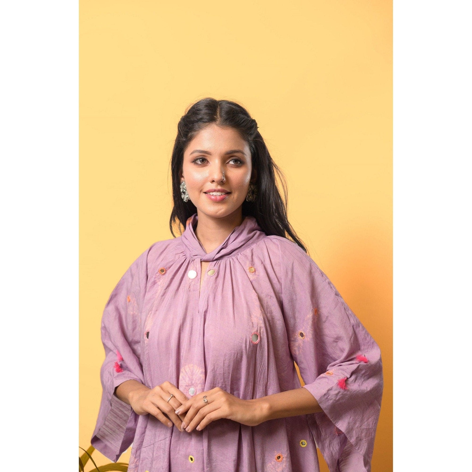 Mauve Chanderi Handkerchief Cut Dress - Charkha TalesMauve Chanderi Handkerchief Cut Dress