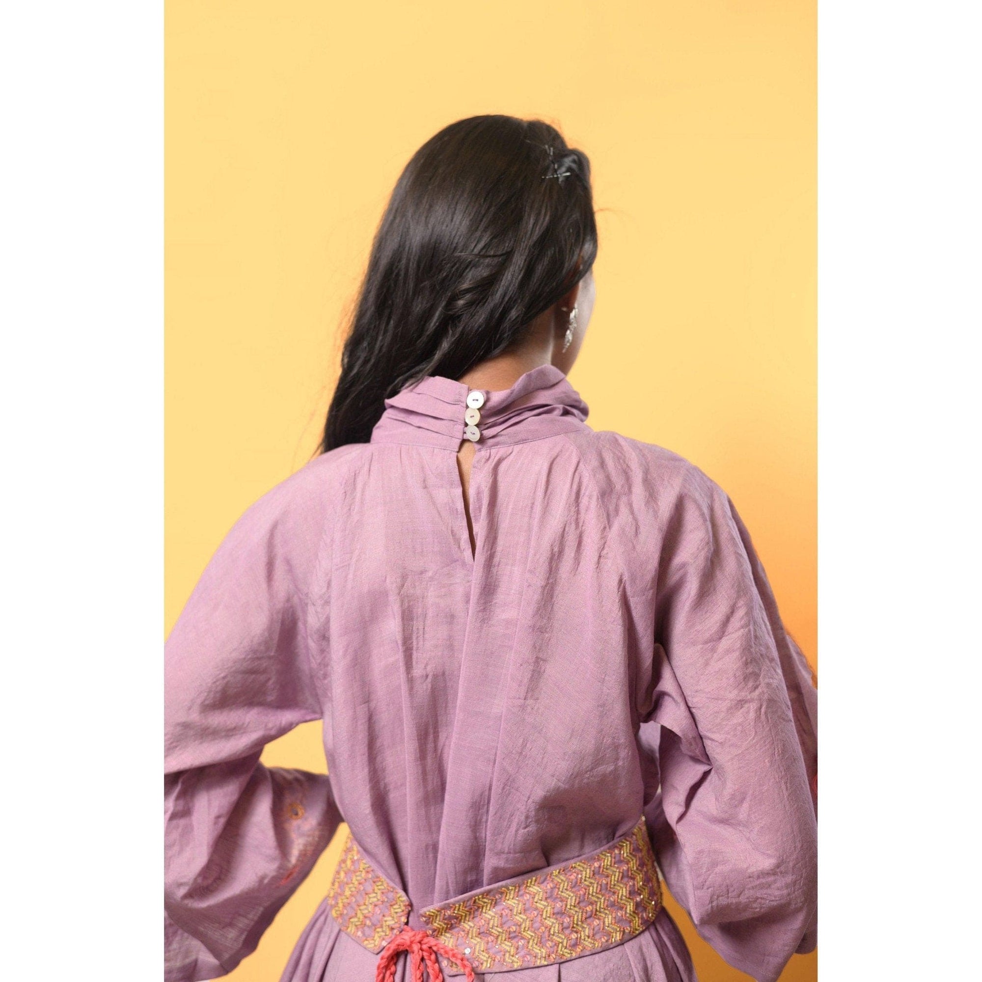 Mauve Chanderi Handkerchief Cut Dress - Charkha TalesMauve Chanderi Handkerchief Cut Dress