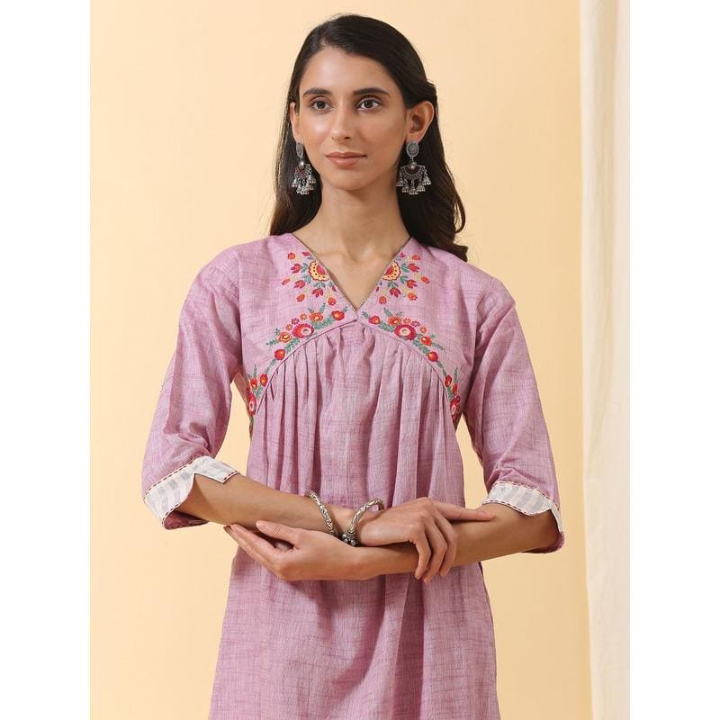 Mauve Colourful Mirror Kurta Set - Charkha TalesMauve Colourful Mirror Kurta Set