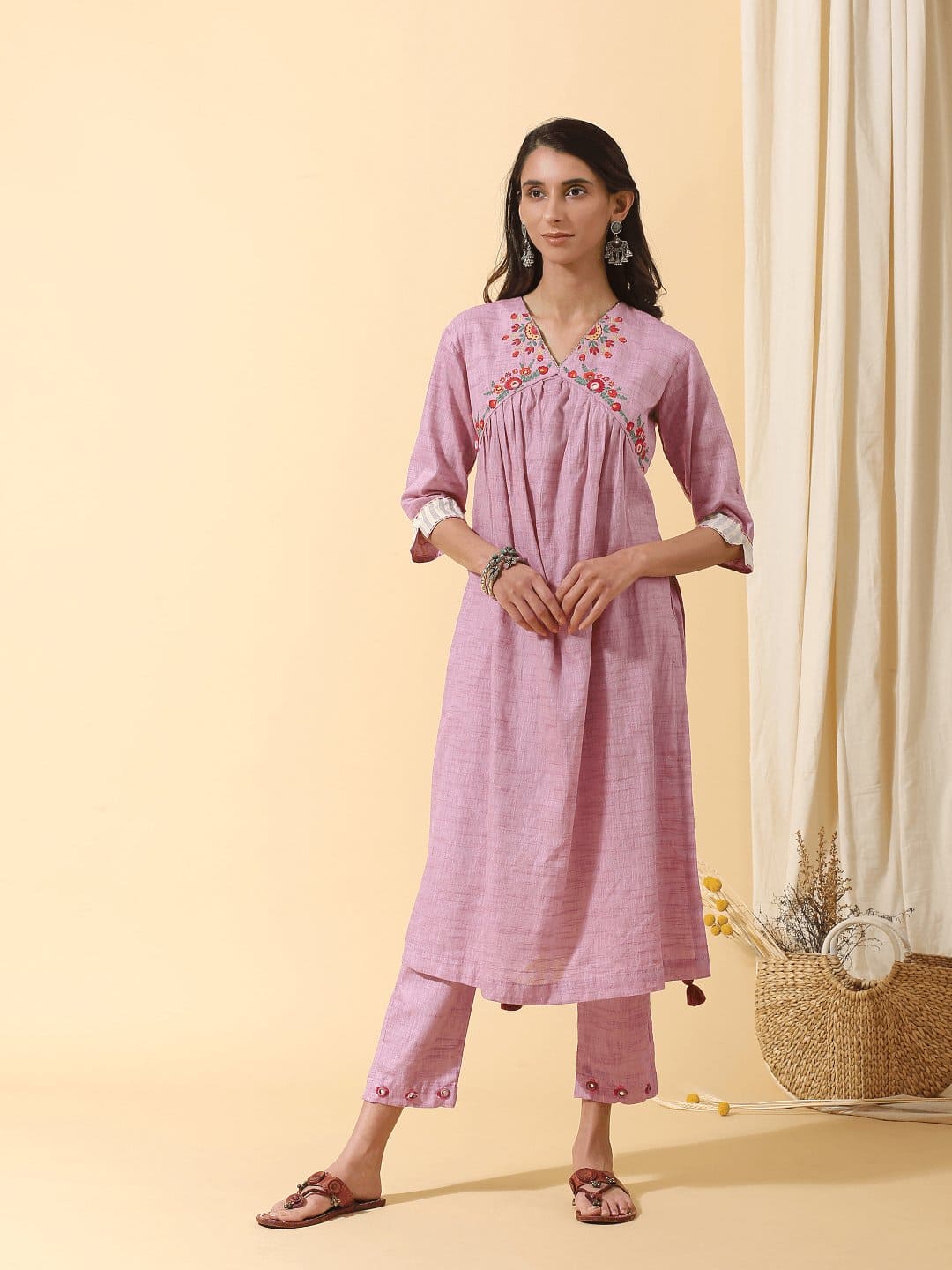 Mauve Colourful Mirror Kurta Set - Charkha TalesMauve Colourful Mirror Kurta Set