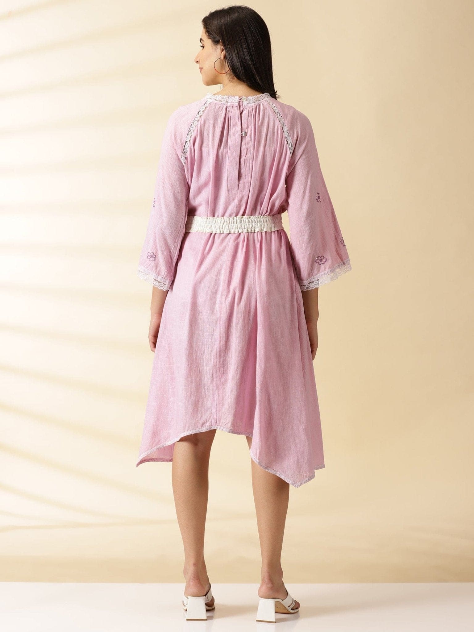 Mauve Embroidered handkercheif Dress - Charkha TalesMauve Embroidered handkercheif Dress