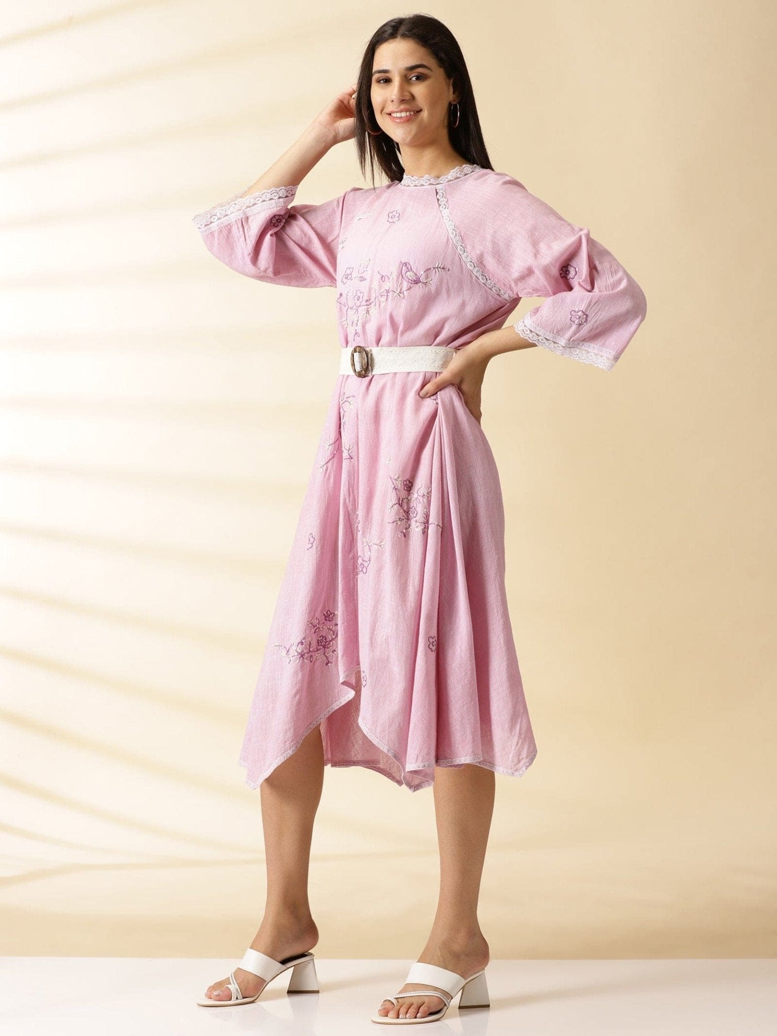 Mauve Embroidered handkercheif Dress - Charkha TalesMauve Embroidered handkercheif Dress