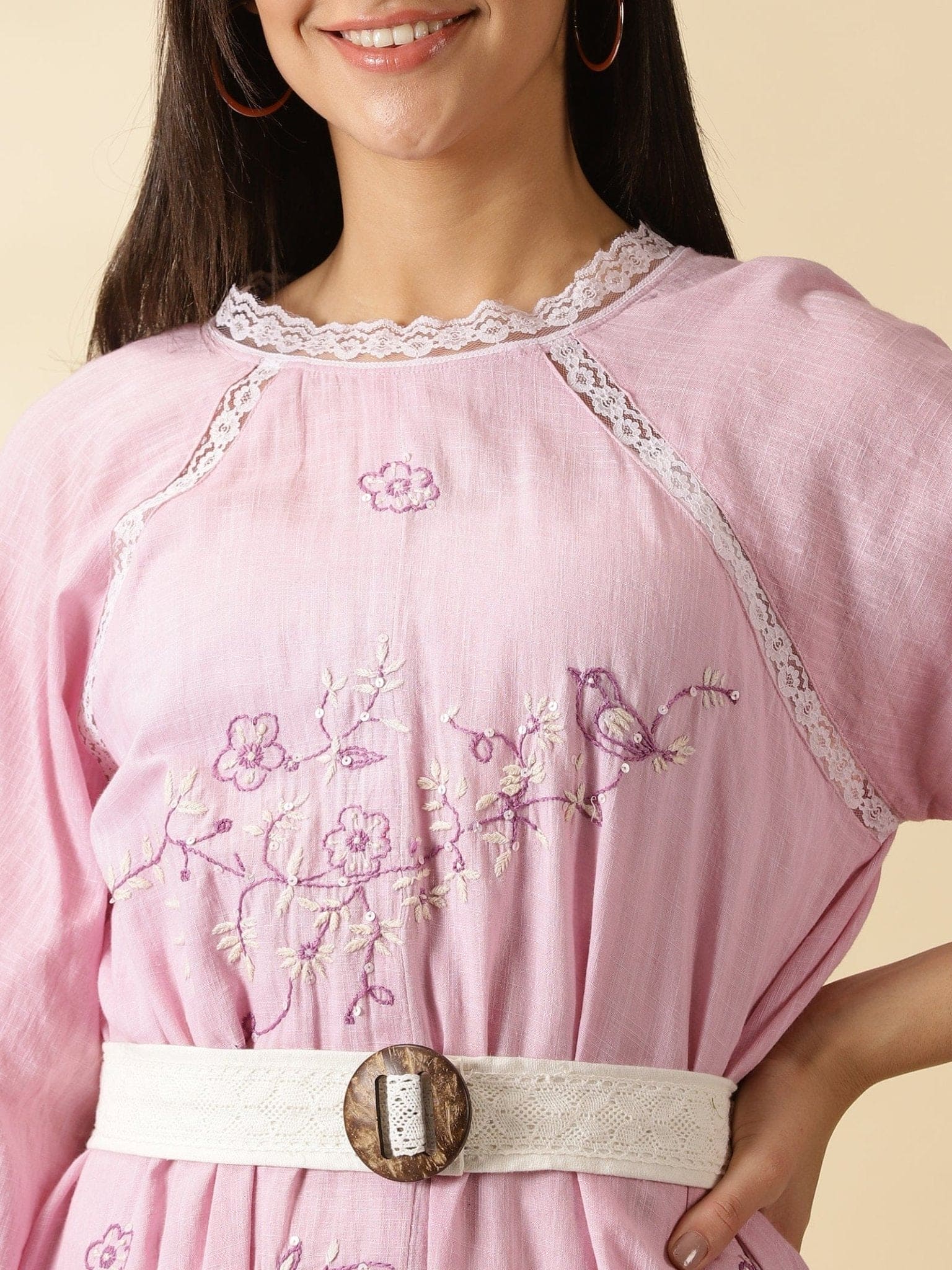 Mauve Embroidered handkercheif Dress - Charkha TalesMauve Embroidered handkercheif Dress