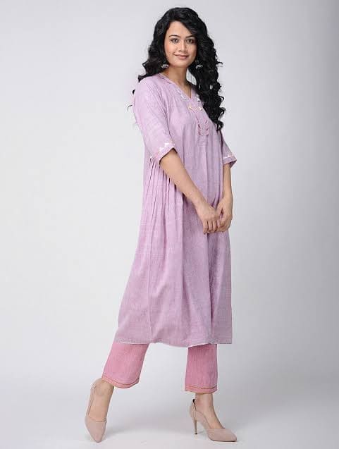 Mauve Embroidered Kurta - Charkha TalesMauve Embroidered Kurta