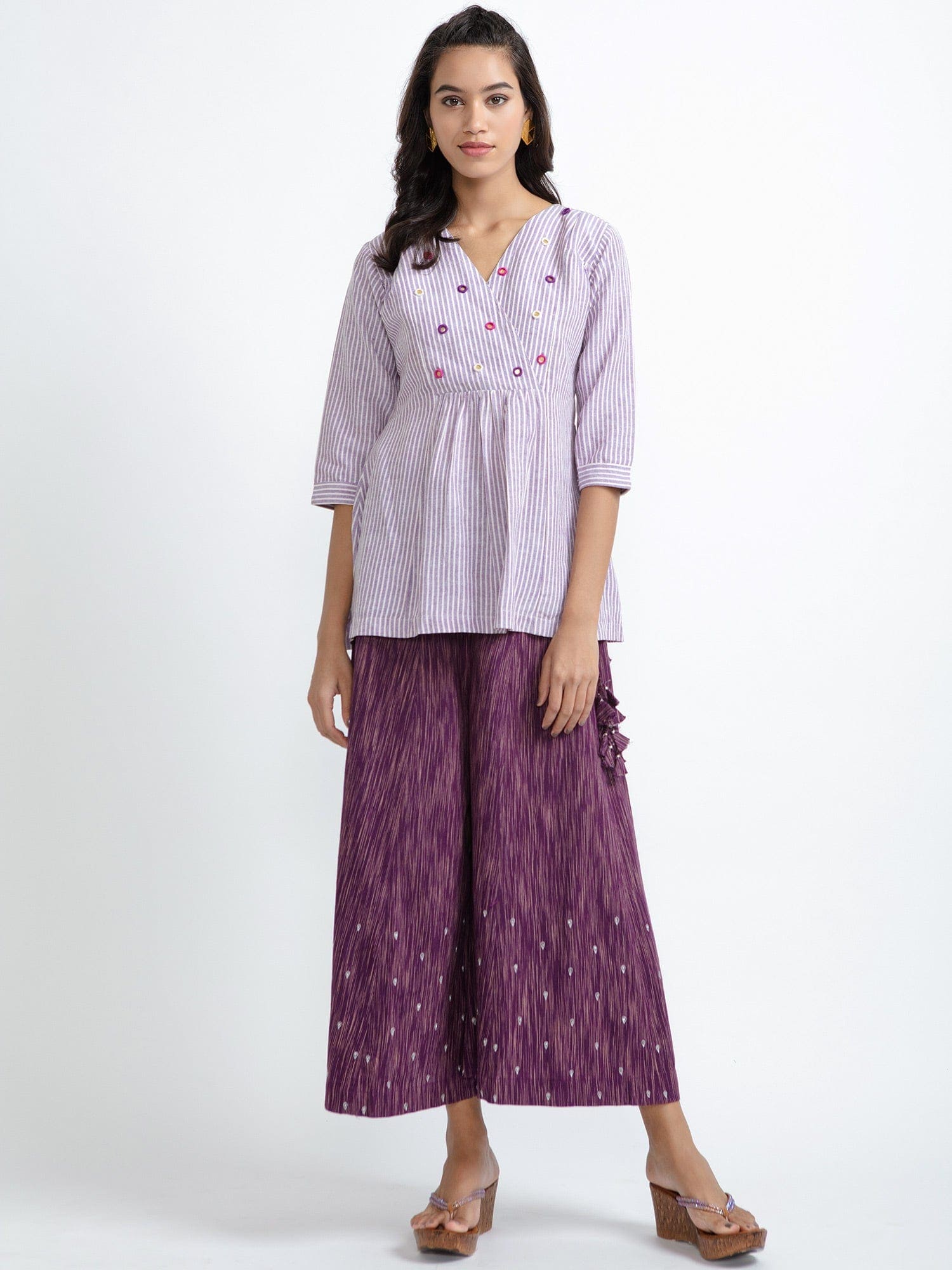 Mauve Mirror Work Top & Palazzo Set - Charkha TalesMauve Mirror Work Top & Palazzo Set
