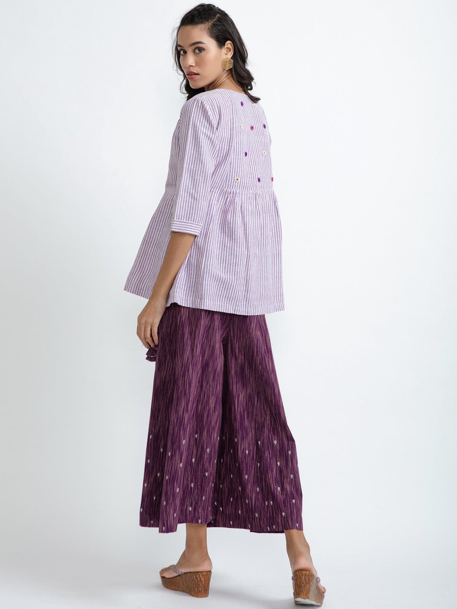 Mauve Mirror Work Top & Palazzo Set - Charkha TalesMauve Mirror Work Top & Palazzo Set