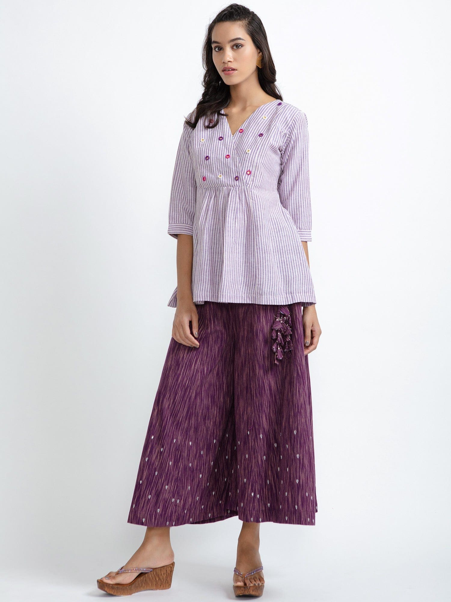 Mauve Mirror Work Top & Palazzo Set - Charkha TalesMauve Mirror Work Top & Palazzo Set