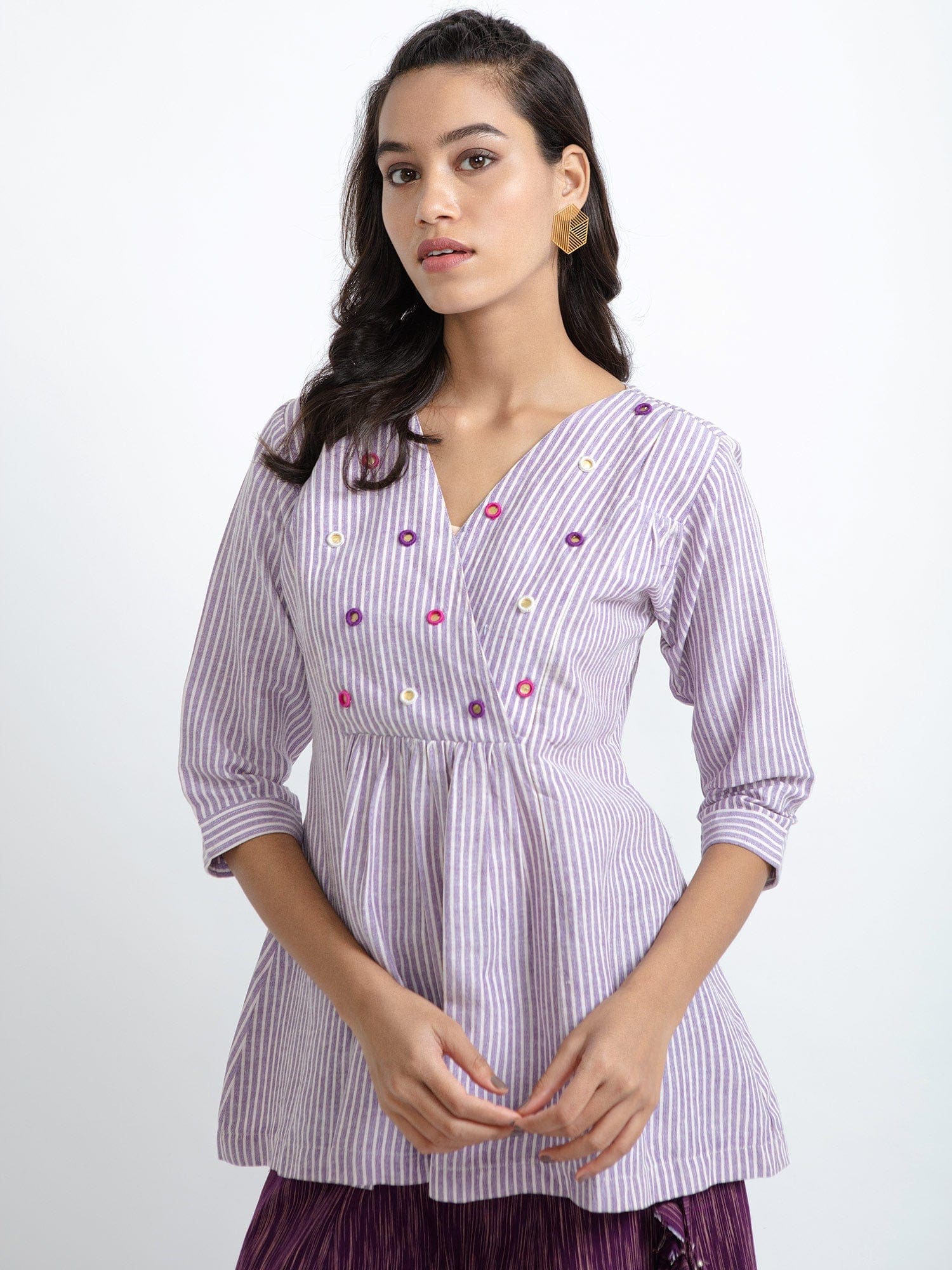 Mauve Mirror Work Top & Palazzo Set - Charkha TalesMauve Mirror Work Top & Palazzo Set