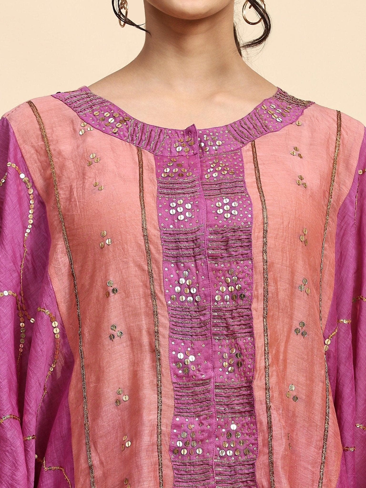 Mauve pink Mukaish Work Cape Set - Charkha TalesMauve pink Mukaish Work Cape Set