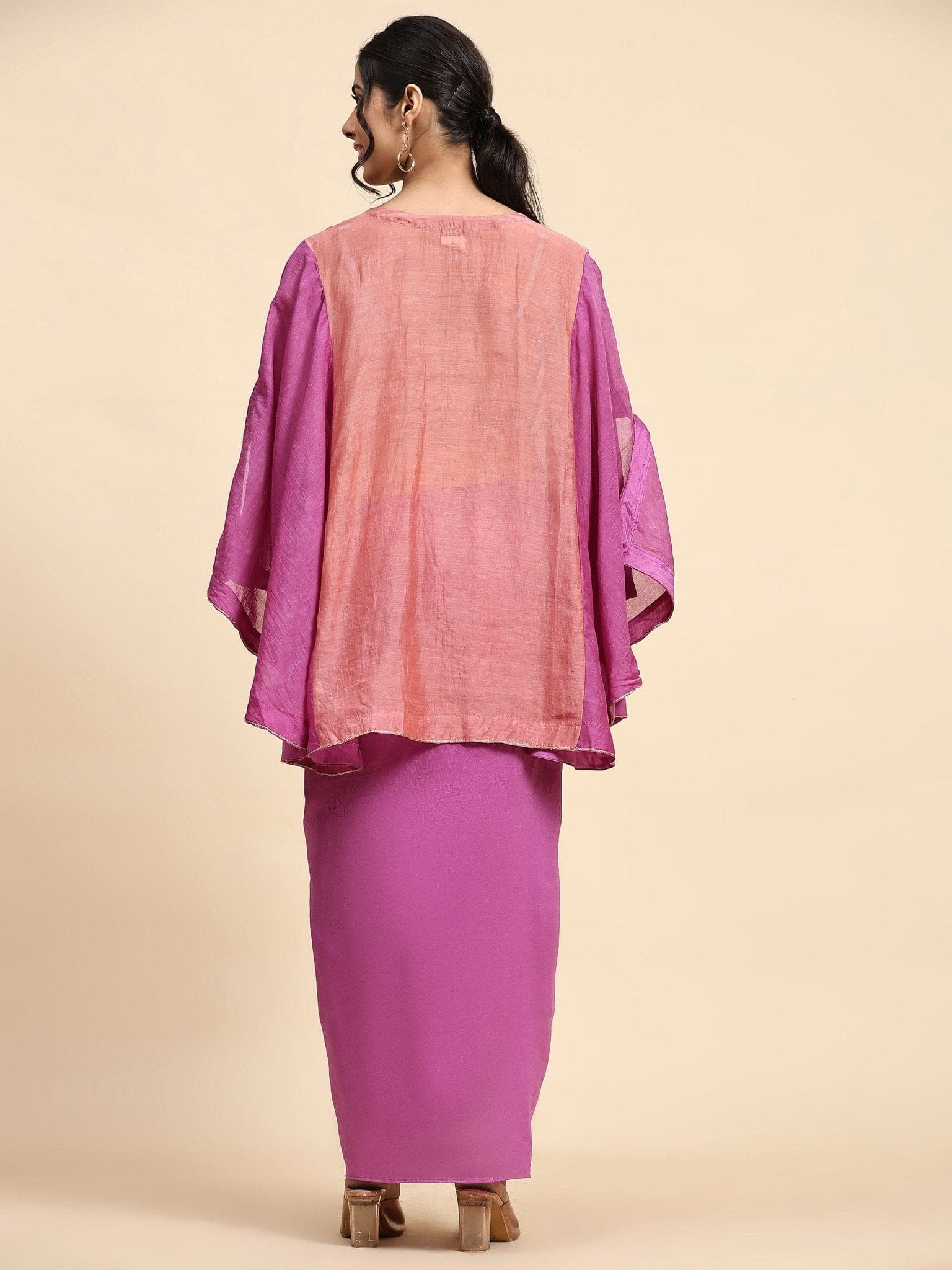 Mauve pink Mukaish Work Cape Set - Charkha TalesMauve pink Mukaish Work Cape Set