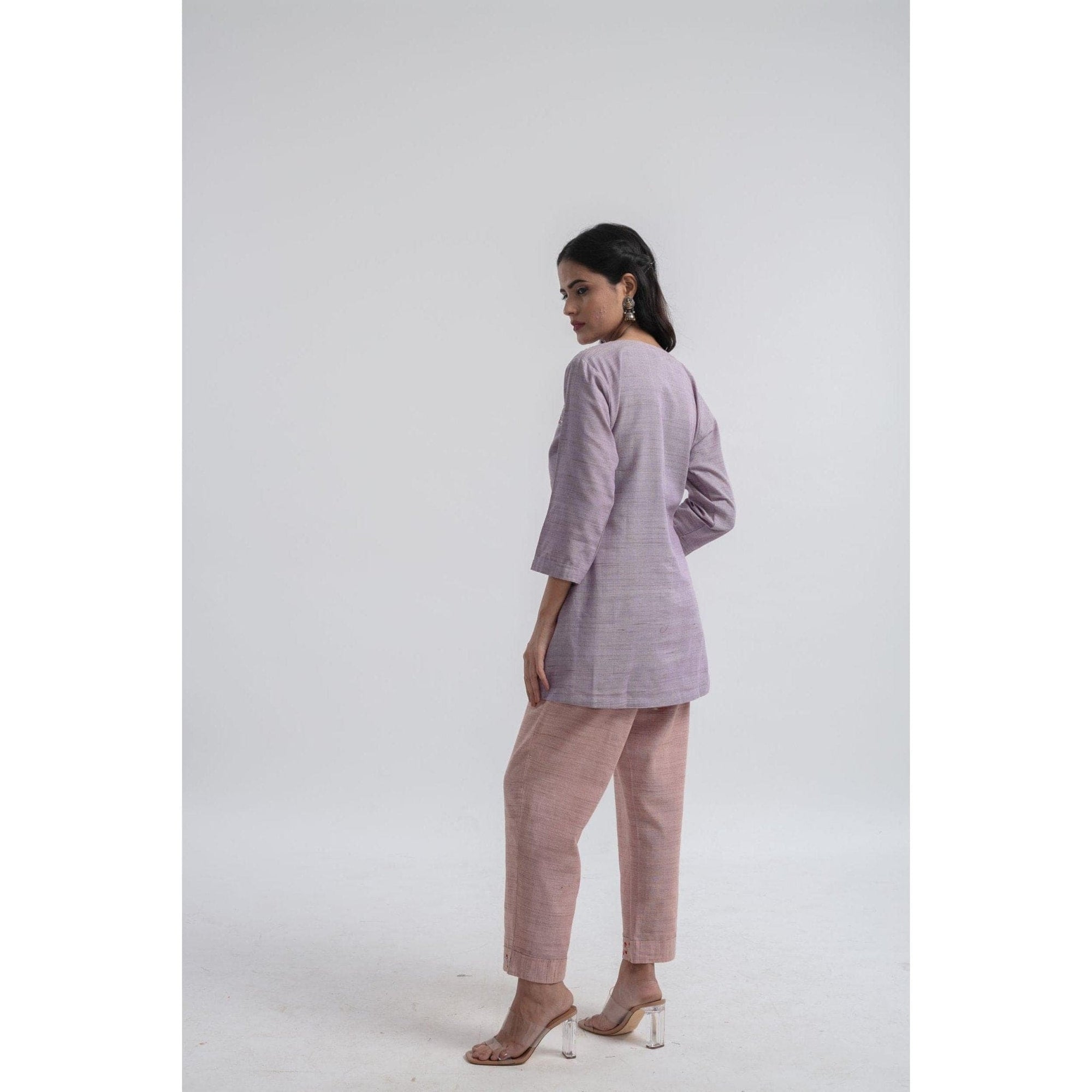 Mauve Textured Embroidered Co-Ord Set - Charkha TalesMauve Textured Embroidered Co-Ord Set