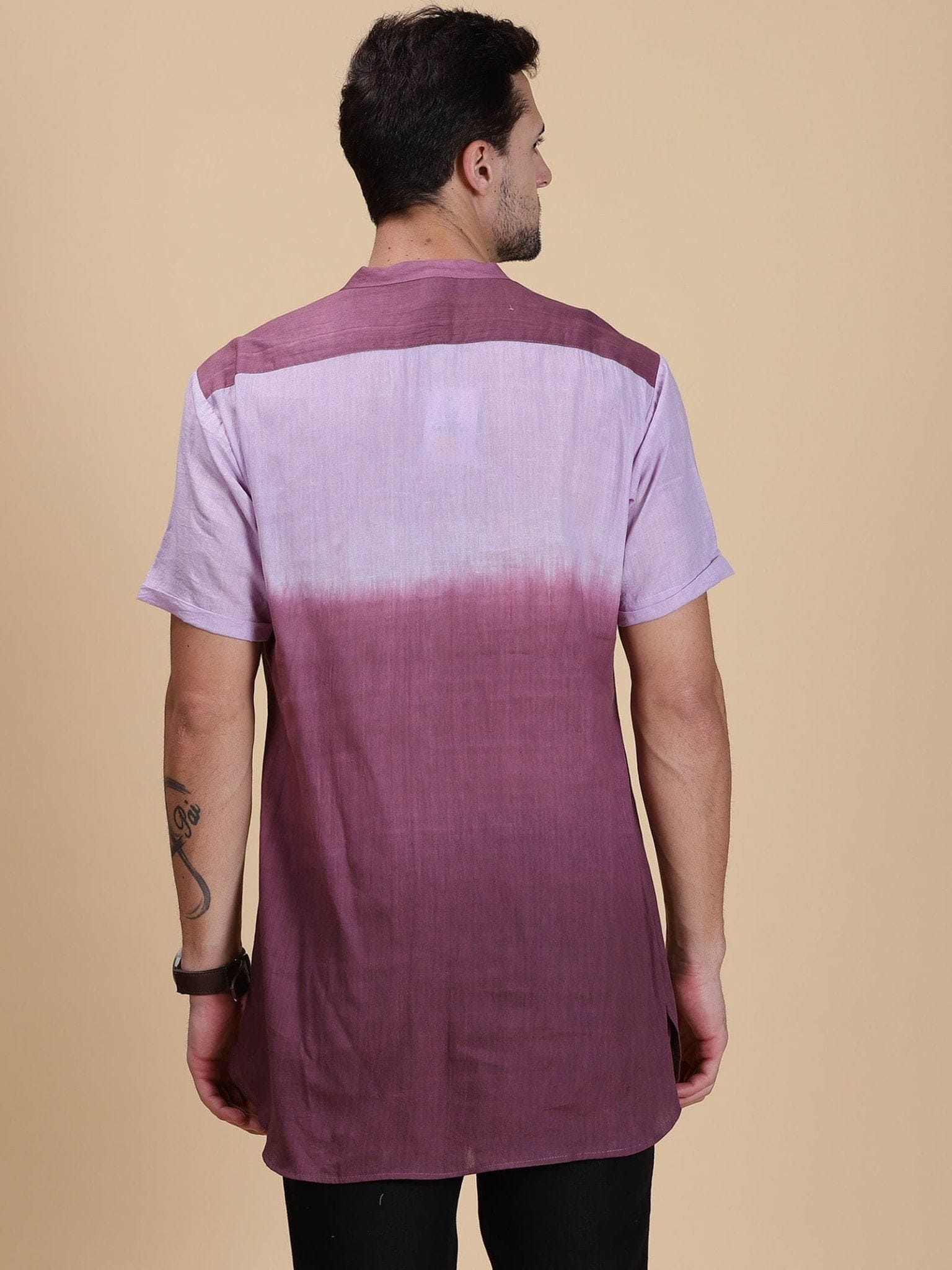 Mauve Tie Dye Men Shirt Kurta - Charkha TalesMauve Tie Dye Men Shirt Kurta