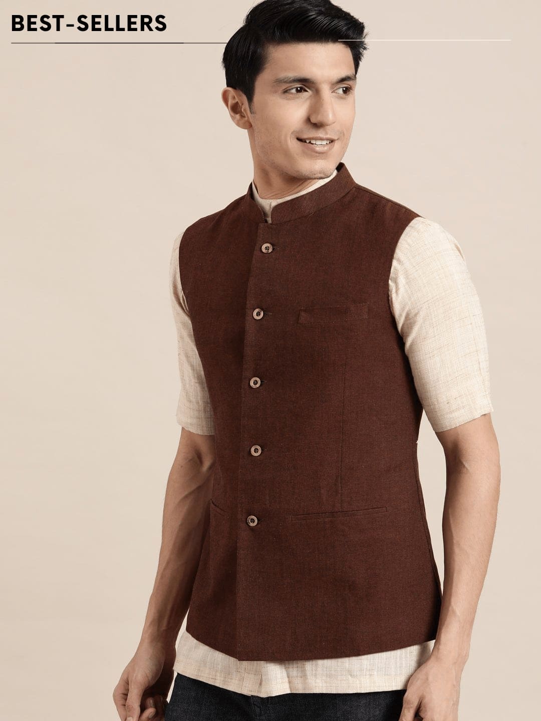 Men Royal Brown Nehru Jacket - Charkha TalesMen Royal Brown Nehru Jacket