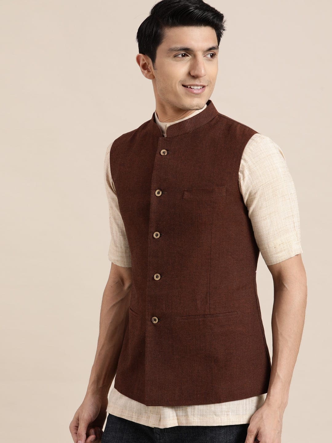 Men Royal Brown Nehru Jacket - Charkha TalesMen Royal Brown Nehru Jacket