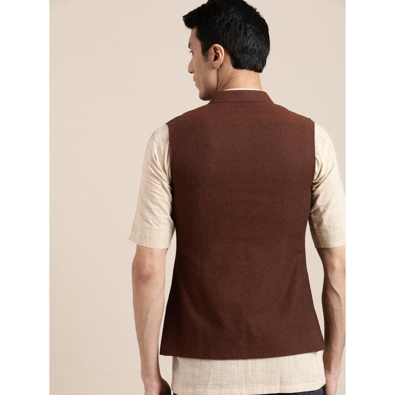 Men Royal Brown Nehru Jacket - Charkha TalesMen Royal Brown Nehru Jacket