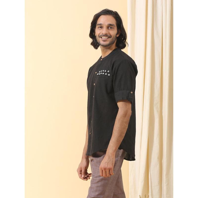 Men's Black Cotton Men Shirt - Charkha TalesMen's Black Cotton Men Shirt