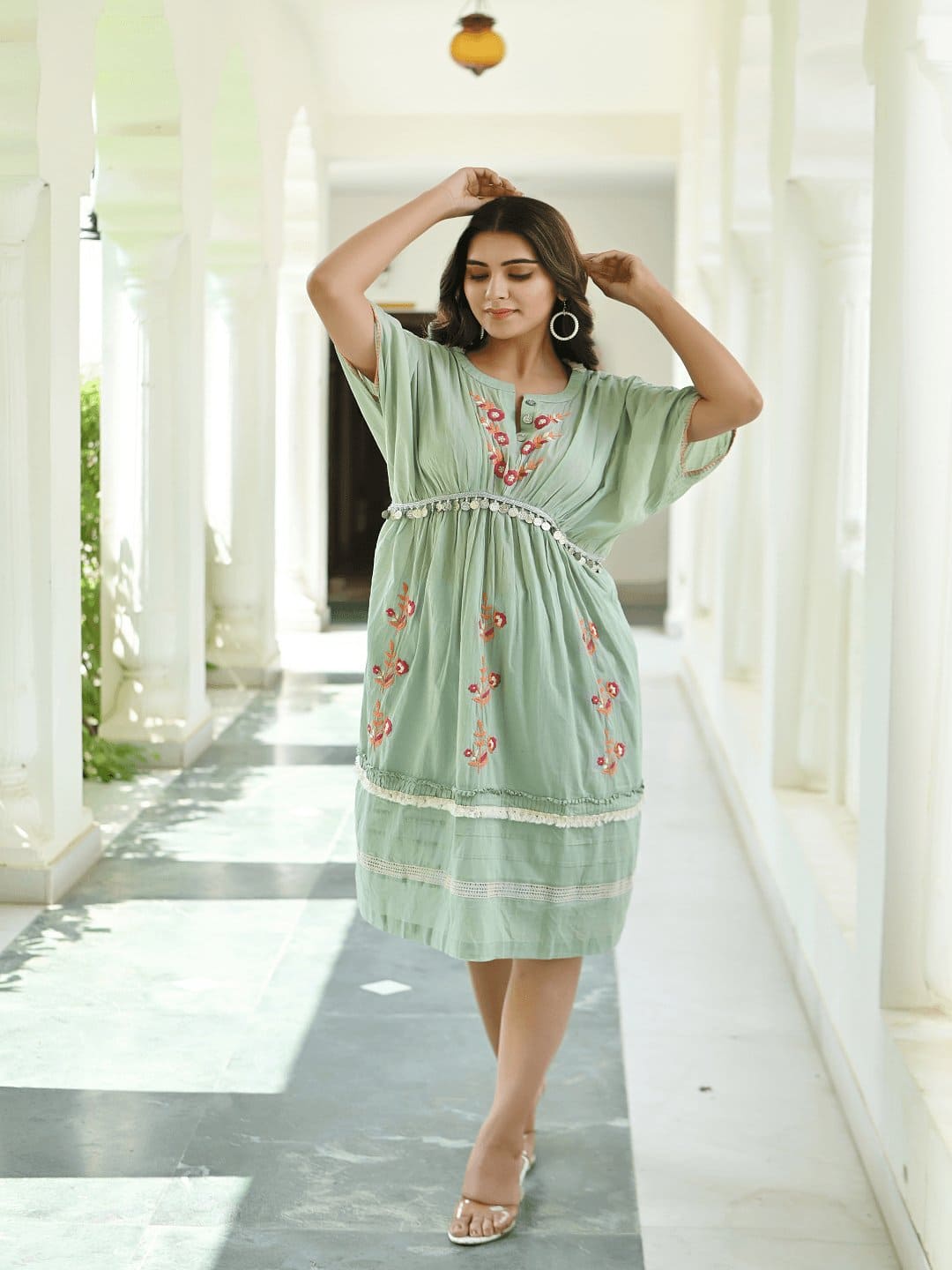 Mint Green Utsav Chikankari Dress - Charkha TalesMint Green Utsav Chikankari Dress