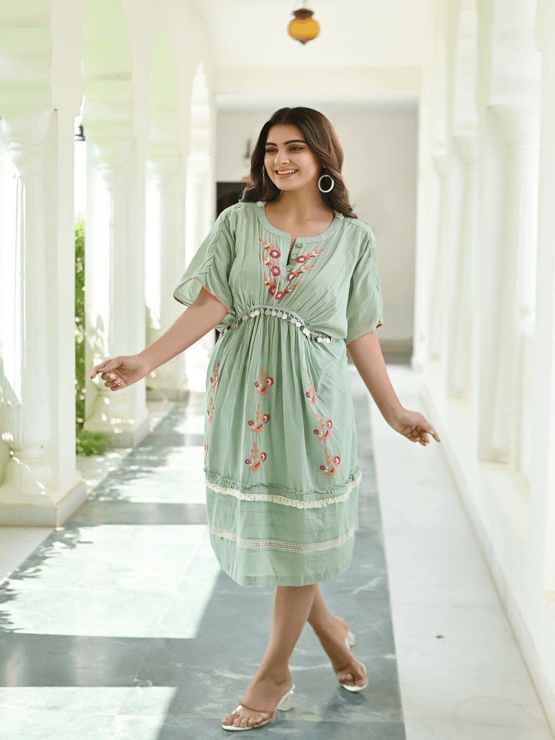 Mint Green Utsav Chikankari Dress - Charkha TalesMint Green Utsav Chikankari Dress