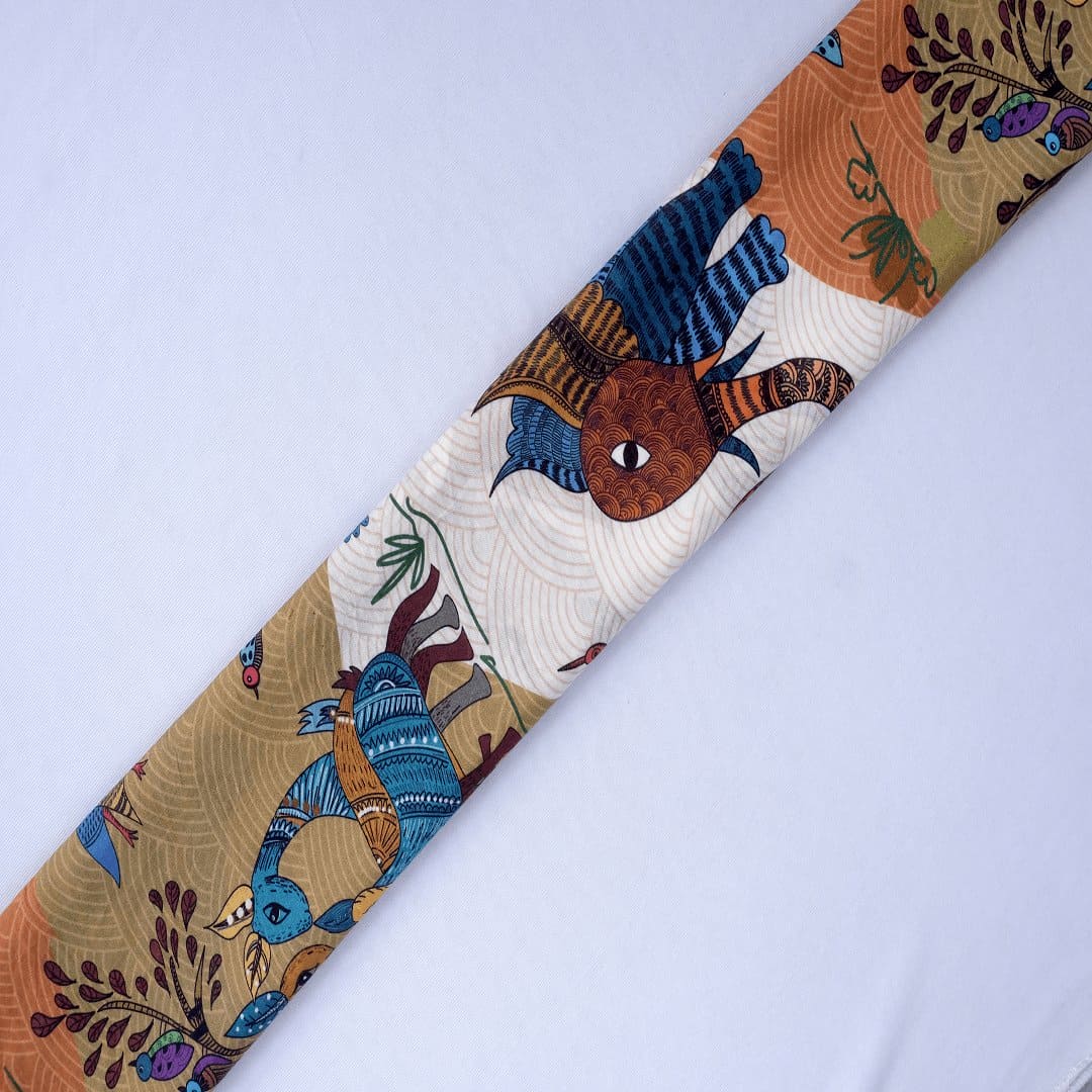 Multicolor Gond Digital Chanderi Fabric - Charkha TalesMulticolor Gond Digital Chanderi Fabric
