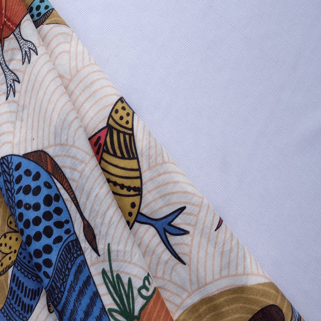 Multicolor Gond Digital Chanderi Fabric - Charkha TalesMulticolor Gond Digital Chanderi Fabric