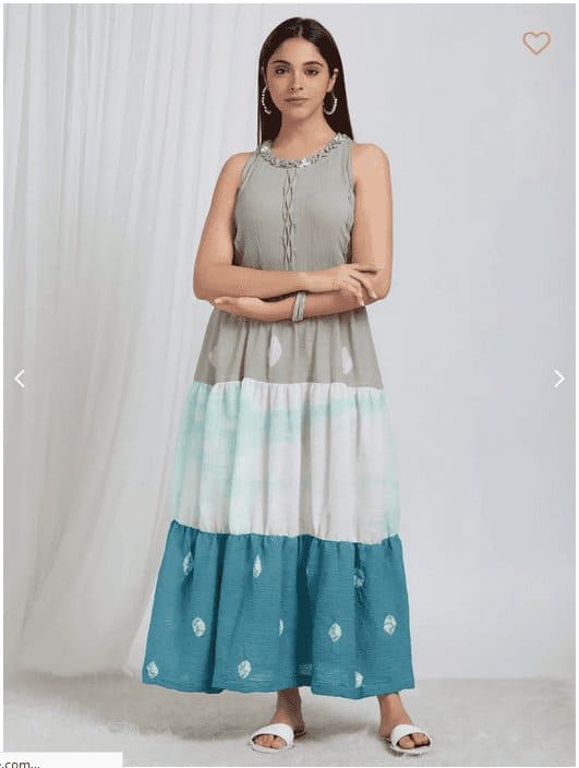 Multicolor Tie & Dye Crush Cotton Tiered Dress - Charkha TalesMulticolor Tie & Dye Crush Cotton Tiered Dress