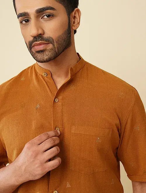 Mustard Khadi Cotton Shirt - Charkha TalesMustard Khadi Cotton Shirt