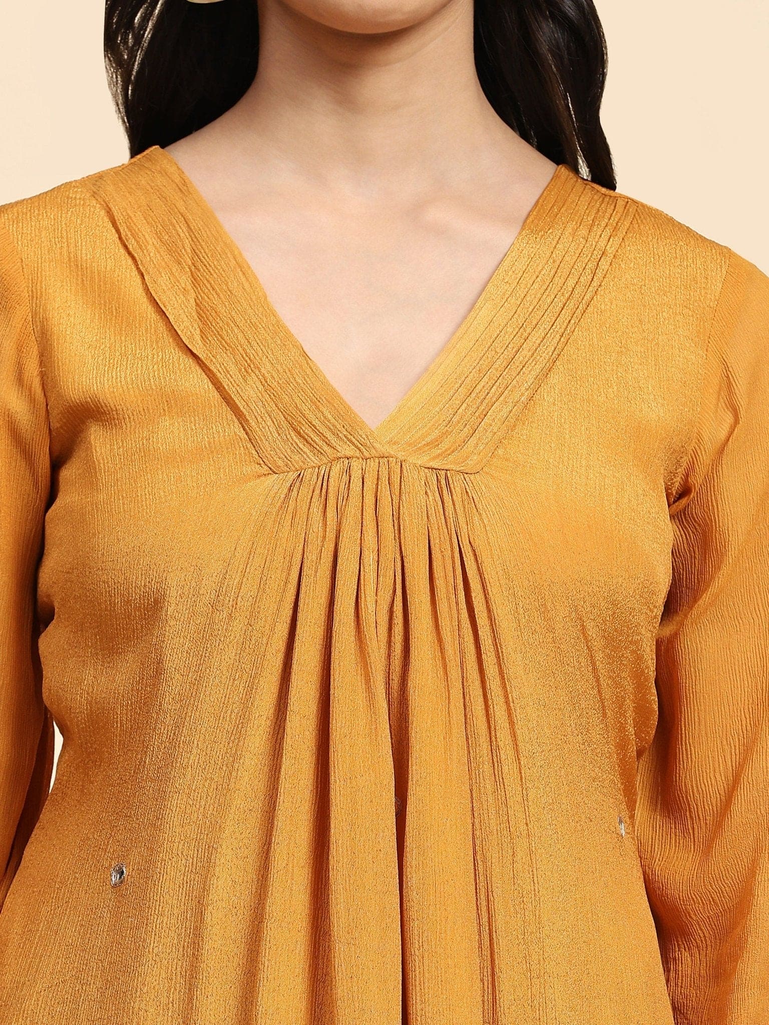 Mustard Yellow Chinon Kurta Set - Charkha TalesMustard Yellow Chinon Kurta Set