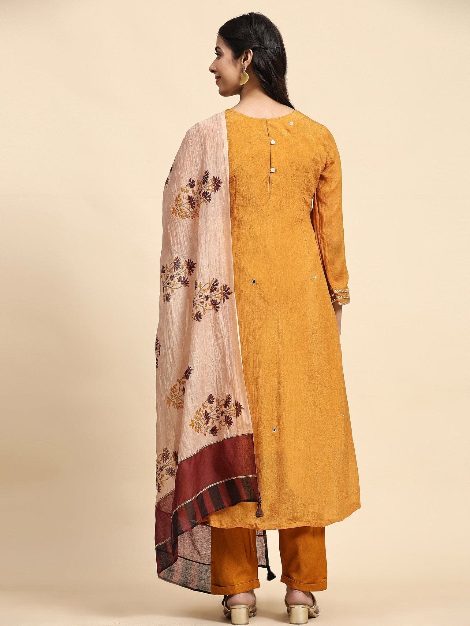 Mustard Yellow Chinon Kurta Set - Charkha TalesMustard Yellow Chinon Kurta Set