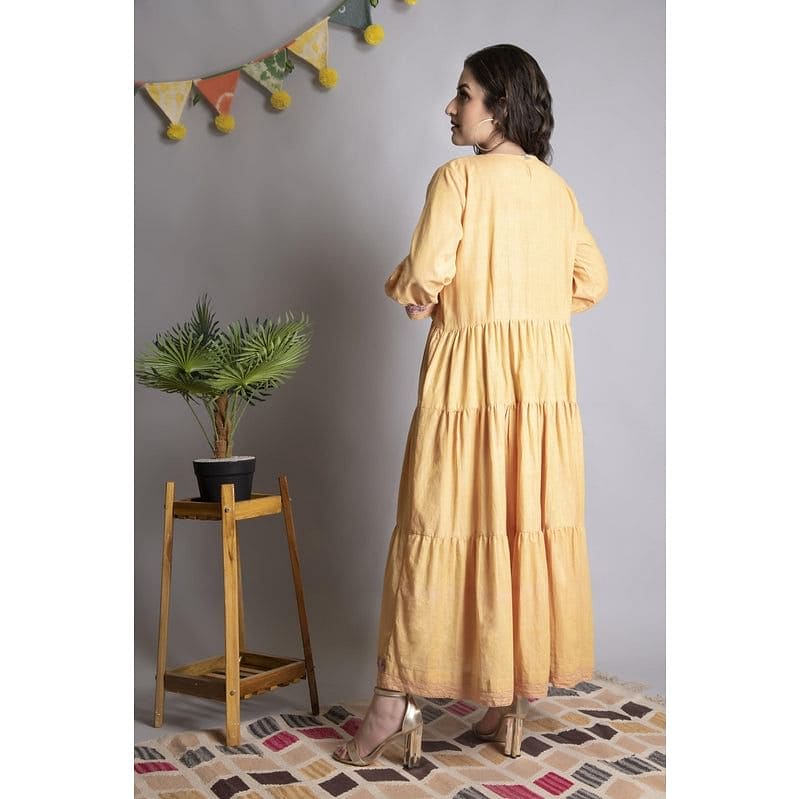 Mustard Yellow Women Chikankari Dress - Charkha TalesMustard Yellow Women Chikankari Dress