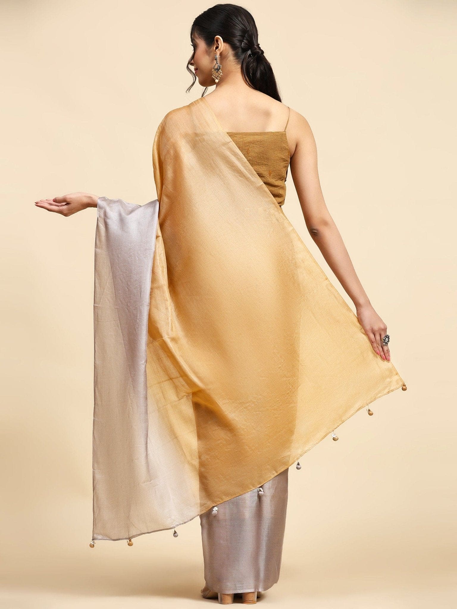 Mustured Yellow & Copper Tussar Silk Saree - Charkha TalesMustured Yellow & Copper Tussar Silk Saree