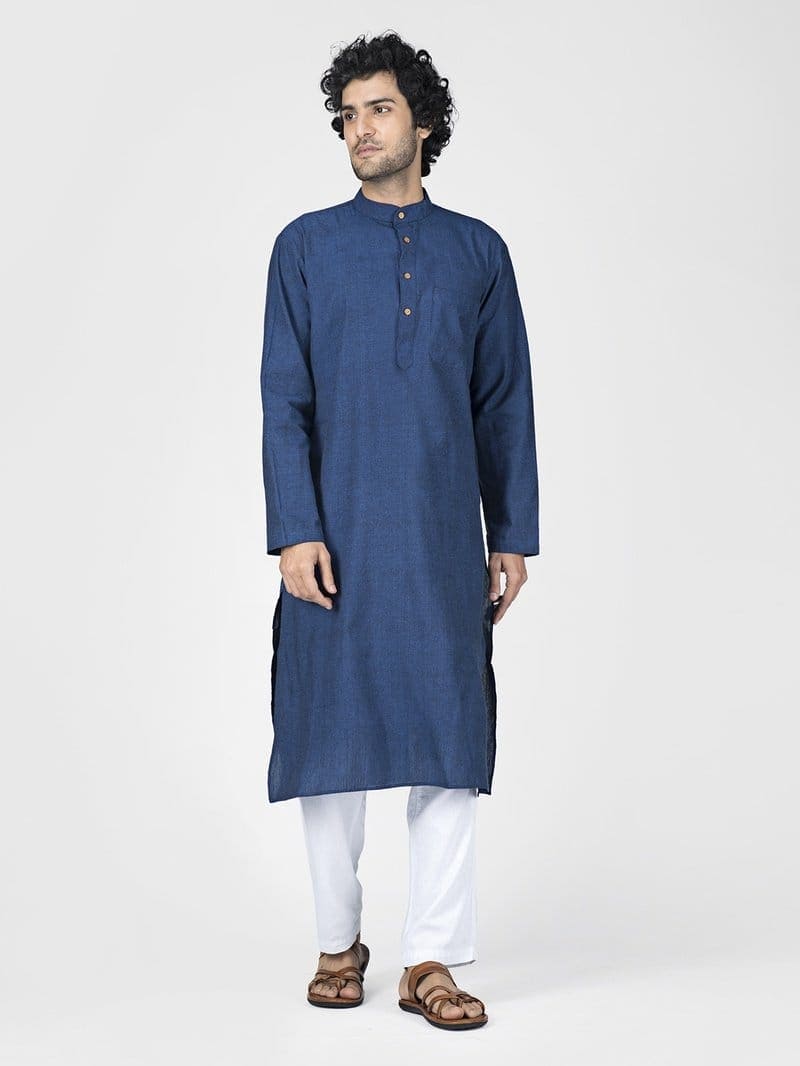 Navy Blue Bengal Cotton Full Kurta Set - Charkha TalesNavy Blue Bengal Cotton Full Kurta Set