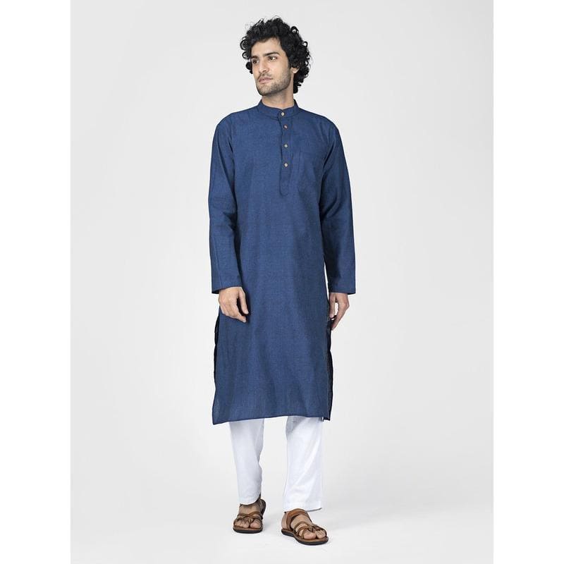 Navy Blue Bengal Cotton Full Kurta Set - Charkha TalesNavy Blue Bengal Cotton Full Kurta Set