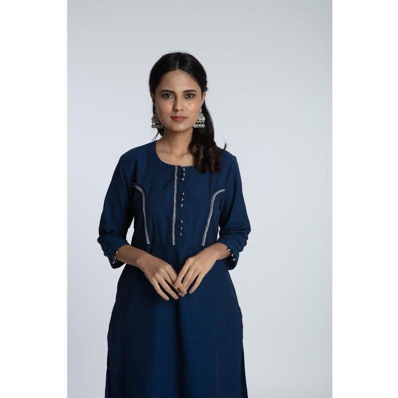 Navy Blue Classic Kurta Set - Charkha TalesNavy Blue Classic Kurta Set