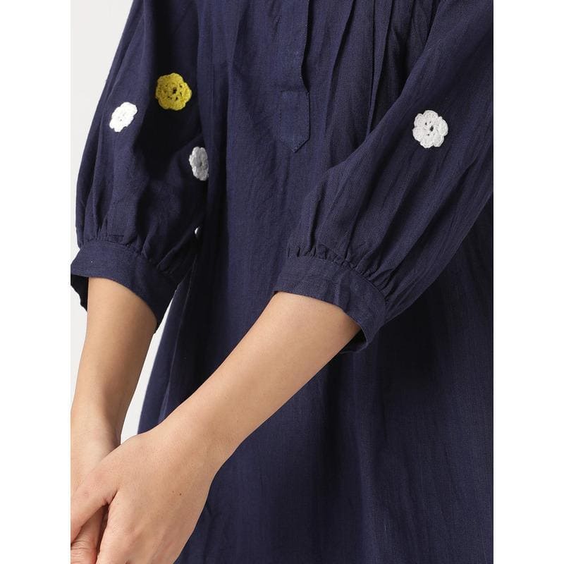 Navy Blue Crochet Flower Women Top - Charkha TalesNavy Blue Crochet Flower Women Top