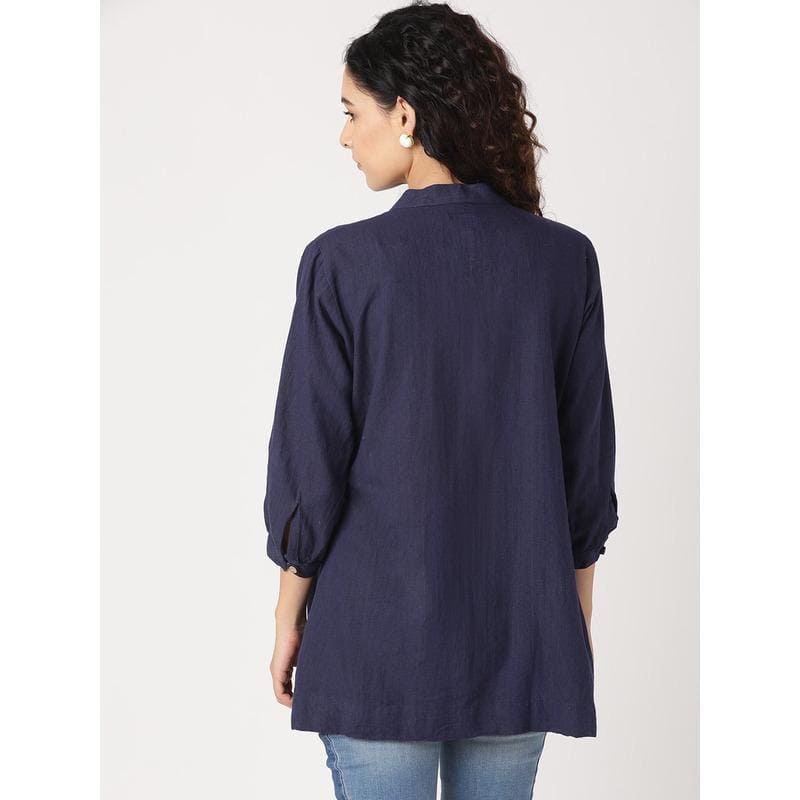 Navy Blue Crochet Flower Women Top - Charkha TalesNavy Blue Crochet Flower Women Top