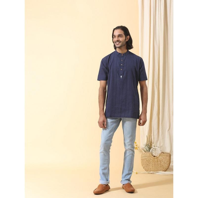 Navy Blue Embroidered Men Shirt - Charkha TalesNavy Blue Embroidered Men Shirt