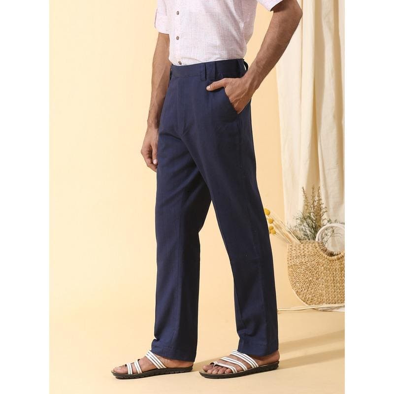 Navy Blue Men Trouser - Charkha TalesNavy Blue Men Trouser