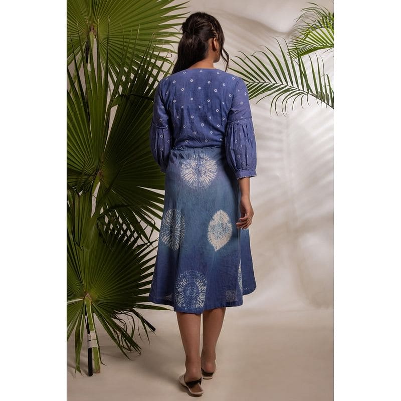 Navy Blue Tie & Dye Cotton Dress - Charkha TalesNavy Blue Tie & Dye Cotton Dress