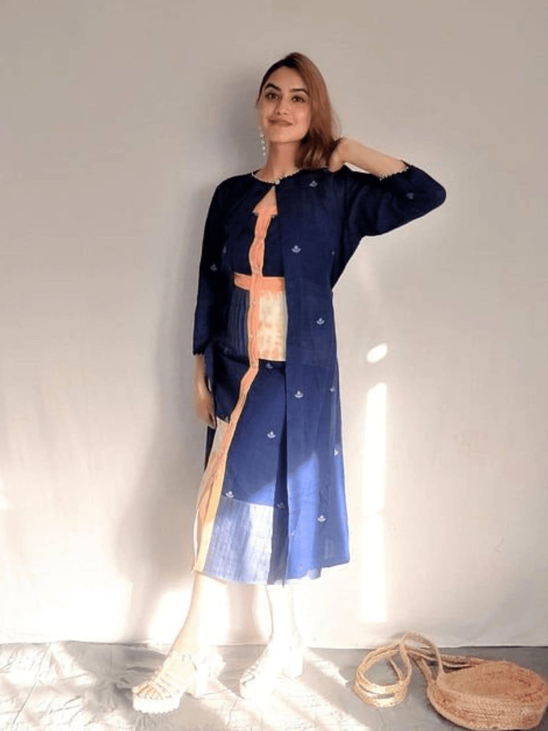 Navy Blue Ultra Soft Jamdani Jacket - Charkha TalesNavy Blue Ultra Soft Jamdani Jacket