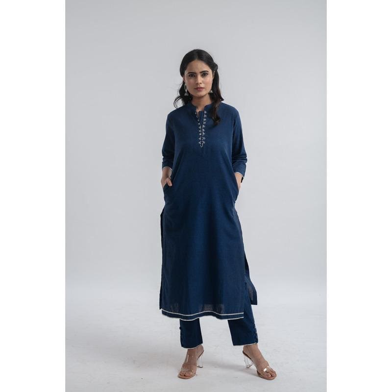 Navy Blue Women Embroidered Kurta Set - Charkha TalesNavy Blue Women Embroidered Kurta Set