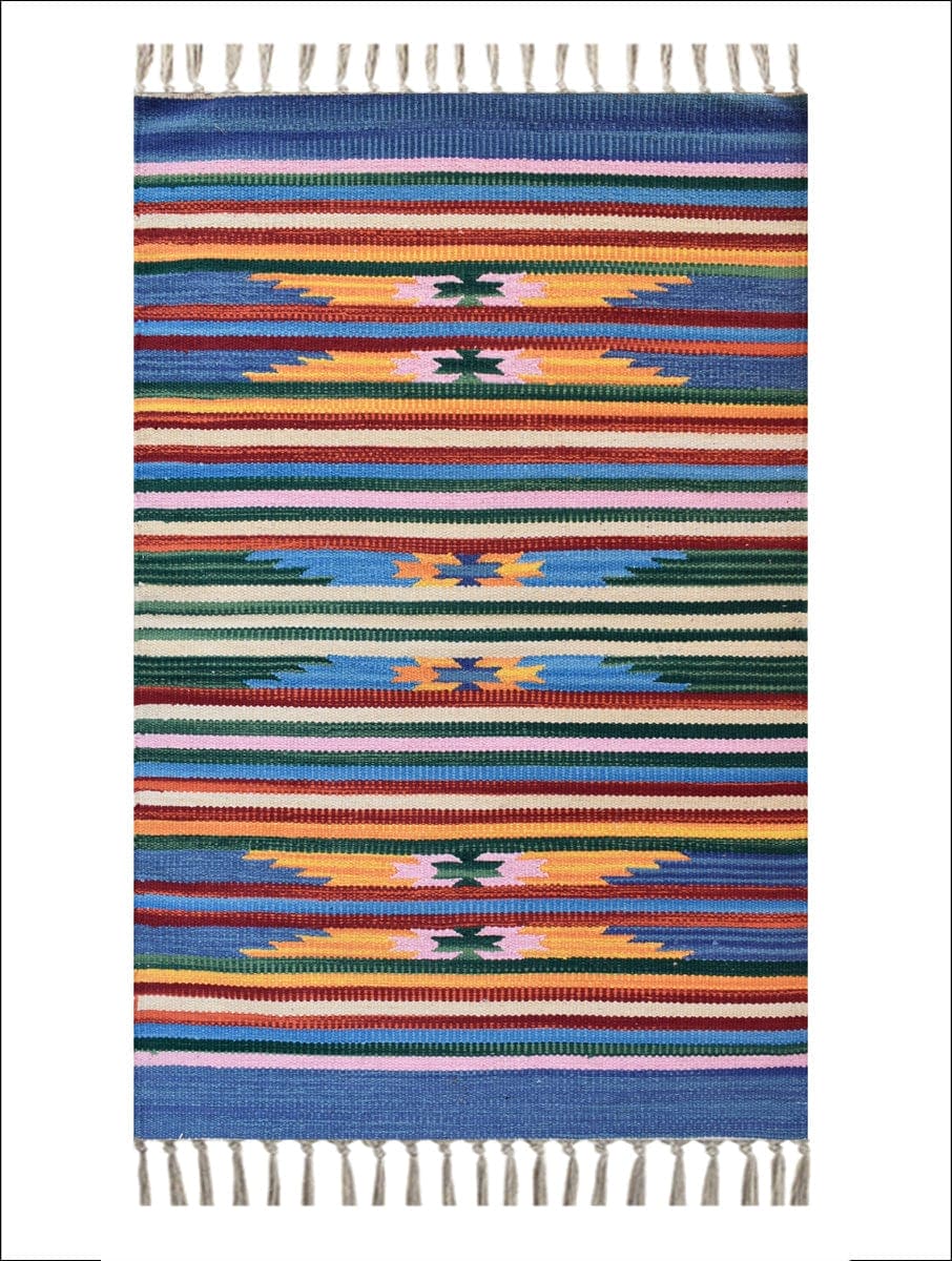 Ocean Cotton Kilim Rug - Charkha TalesOcean Cotton Kilim Rug